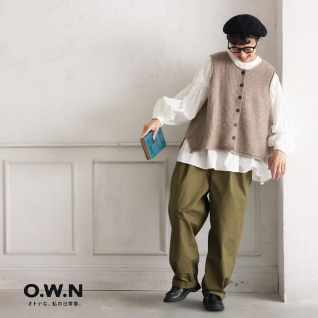 O.W.N ボタンなリブ編みベスト レディース ニットベスト ノースリーブ クルーネック ウール混 トップス_8