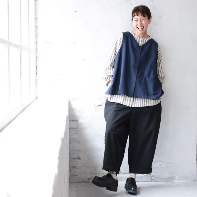 はちみつ堂 ふたごボタンのベスト レディース ノースリーブ Vネック 麻混 リネン混 重ね着 トップス_6