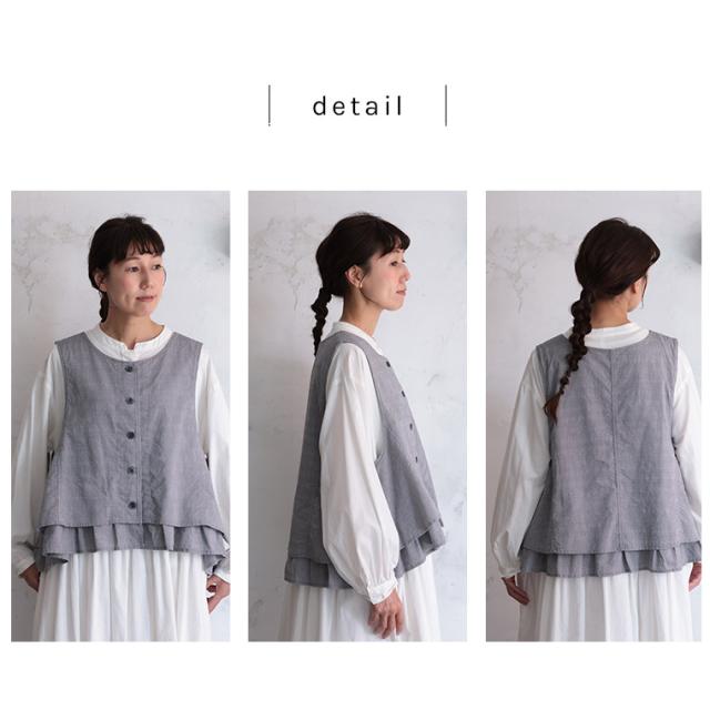 【ついに再入荷！】ふくろうと月 午後三時のベスト レディース ジレ ノースリーブ クルーネック フリル 綿 コットン トップス_10