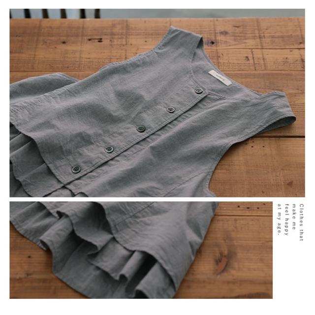 【ついに再入荷！】ふくろうと月 午後三時のベスト レディース ジレ ノースリーブ クルーネック フリル 綿 コットン トップス_5