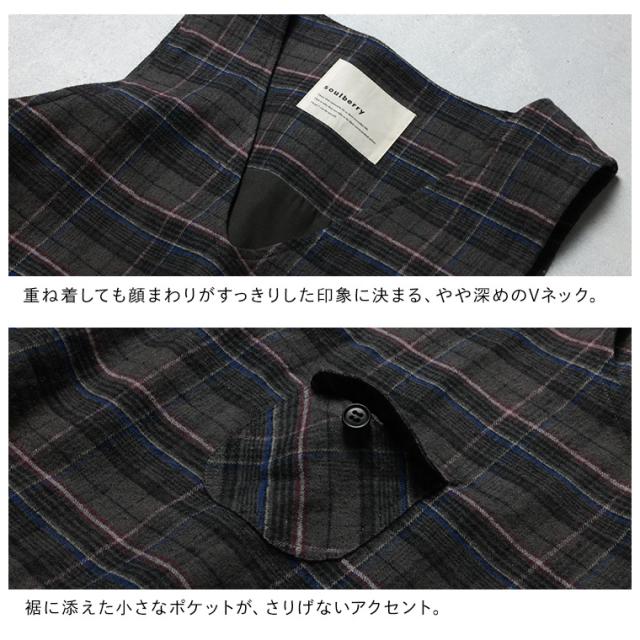 O.W.N 秋の気配を重ねるベスト レディース プルオーバー ノースリーブ Vネック リネン混 麻混 チェック トップス_10