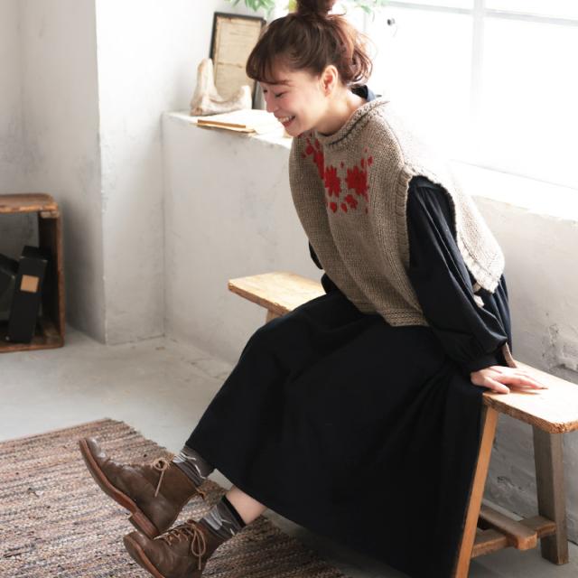 ブリードの森 アネモネの咲くニットベスト レディース ノースリーブ ハイネック ボトルネック クルーネック ローゲージ トップス_5