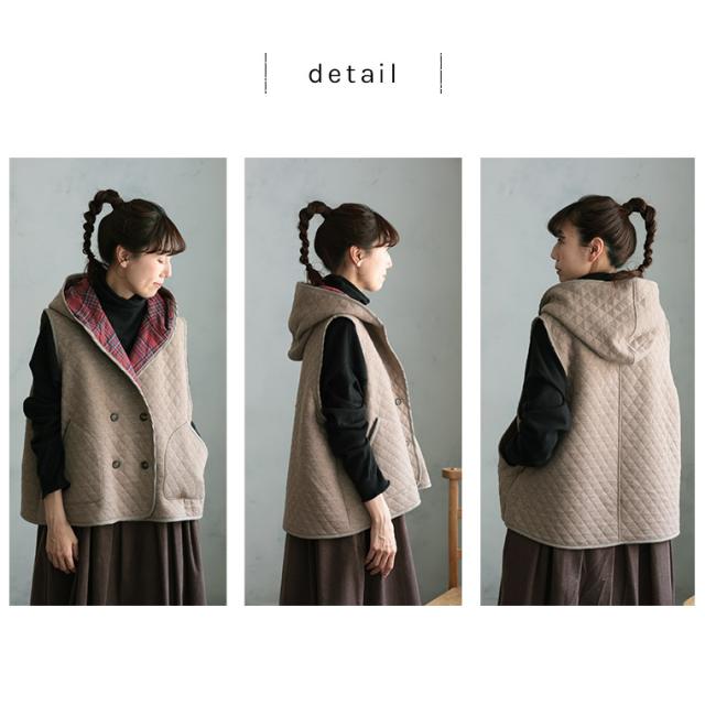 ブリードの森 アフタヌーンキルトのベスト レディース ジレ ノースリーブ フード付き キルティング 中綿 トップス_10