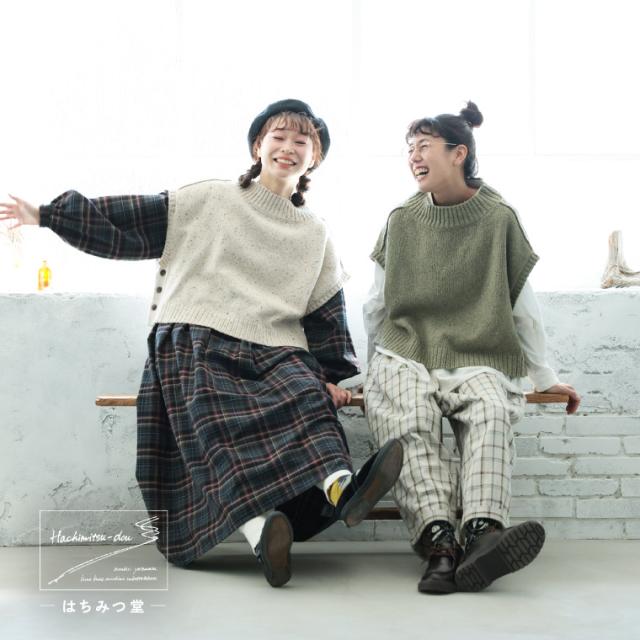 はちみつ堂 冬のアイスクリームなネップのベスト レディース プルオーバー クルーネック ノースリーブ フレンチスリーブ トップス_9