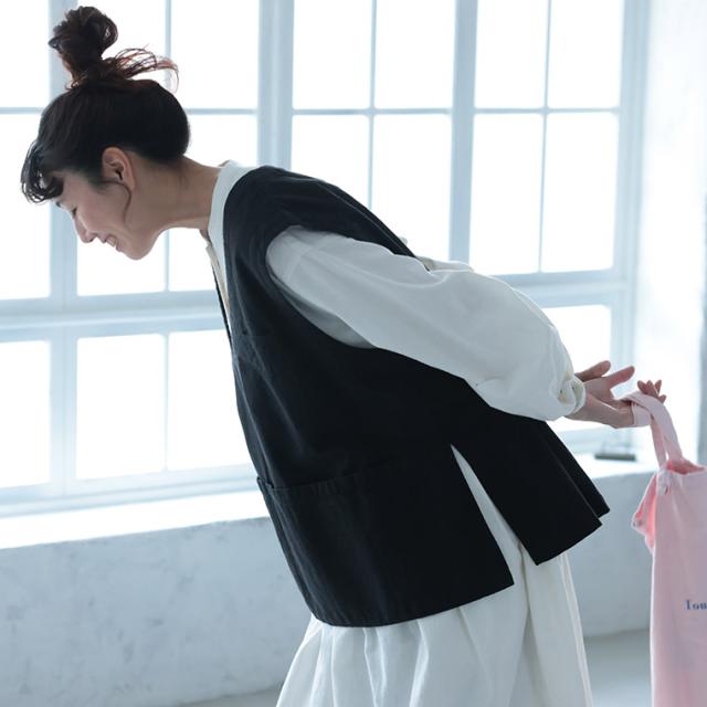 店長がつくった、ガーデニング気分なベスト レディース ノースリーブ Vネック リネン混 麻混 ワーク風 トップス_5