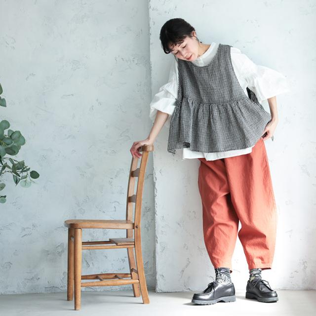「わがまま別注」ギンガムな、おねがいベスト レディース ノースリーブ クルーネック 重ね着 ビスチェ 麻 リネン トップス_4