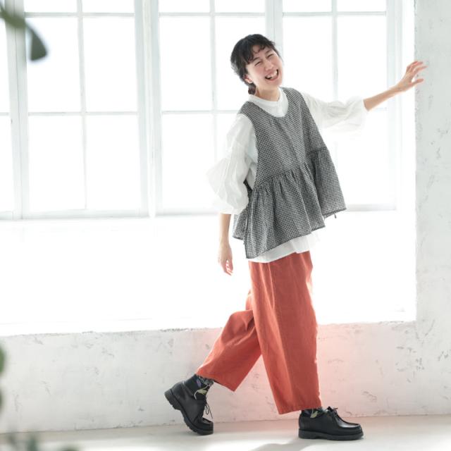 「わがまま別注」ギンガムな、おねがいベスト レディース ノースリーブ クルーネック 重ね着 ビスチェ 麻 リネン トップス_8