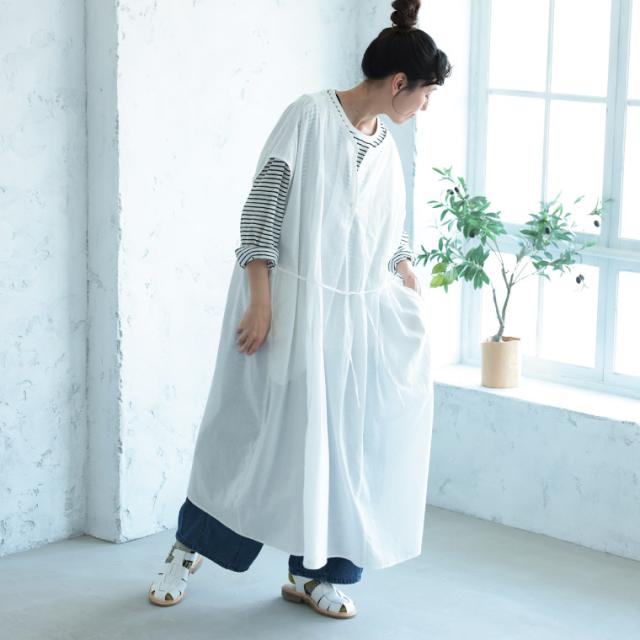 ナツのハゴロモ レディース ワンピース ロングベスト ジレ 重ね着 ノースリーブ フレンチスリーブ クルーネック 麻混 リネン混_7