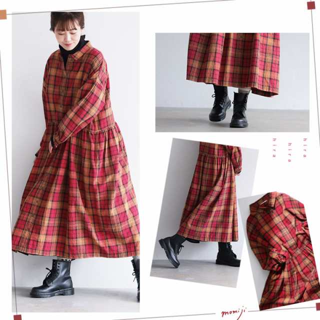 チェックなワンピース momiji レディース シャツワンピース 長袖