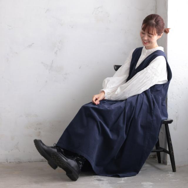【ついに再入荷！】ふくろうと月 真夜中のワンピース レディース ジャンパースカート ジャンスカ ノースリーブ コーデュロイ_4