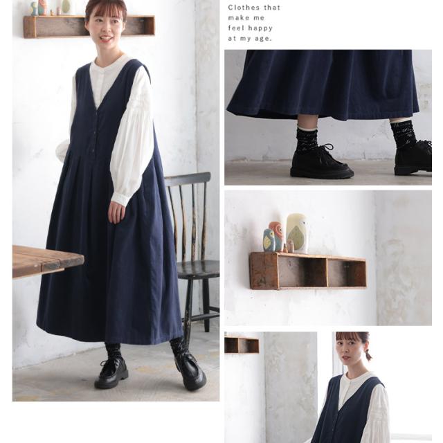 【ついに再入荷！】ふくろうと月 真夜中のワンピース レディース ジャンパースカート ジャンスカ ノースリーブ コーデュロイ_7