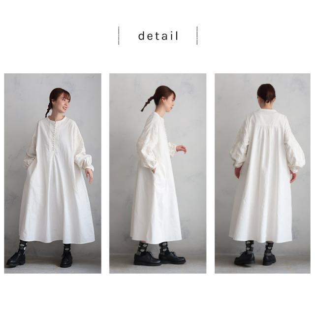 【ついに再入荷！】はちみつ堂 味わい刺繍ワンピース レディース ノーカラー バンドカラー パフスリーブ バルーンスリーブ_10