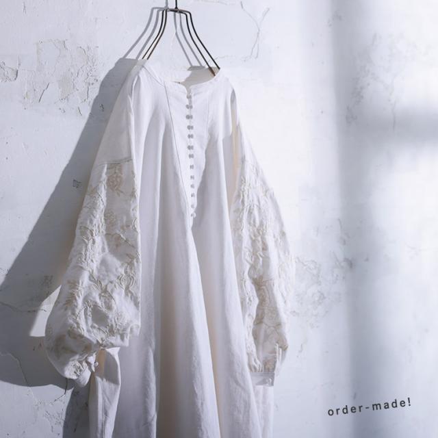 【ついに再入荷！】はちみつ堂 味わい刺繍ワンピース レディース ノーカラー バンドカラー パフスリーブ バルーンスリーブ_5
