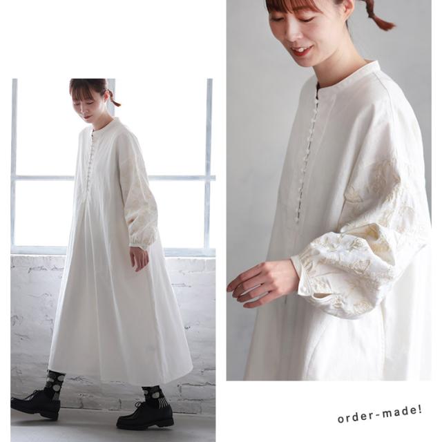 【ついに再入荷！】はちみつ堂 味わい刺繍ワンピース レディース ノーカラー バンドカラー パフスリーブ バルーンスリーブ_7