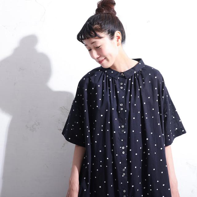【ついに再入荷！】RaKACKA(レックマッカ) 星屑のワンピース レディース シャツワンピース 半袖 5分袖 Aライン フレア