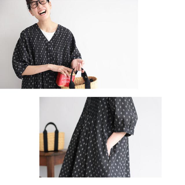me］ 私の木苺ワンピース レディース ロング 7分袖 七分袖 半端袖 V