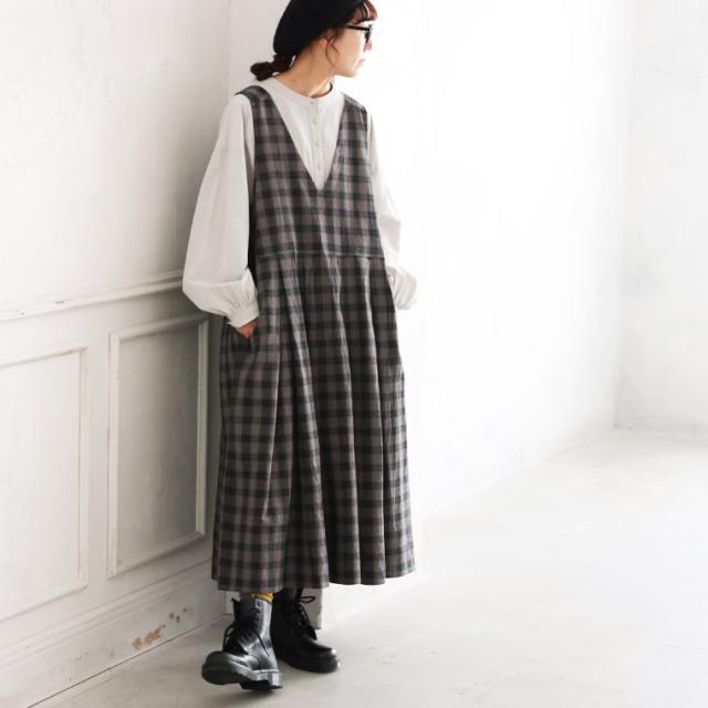 O.W.N モノトーンなチェックのジャンスカ レディース ワンピース ジャンパースカート ロング フレア Aライン ノースリーブ