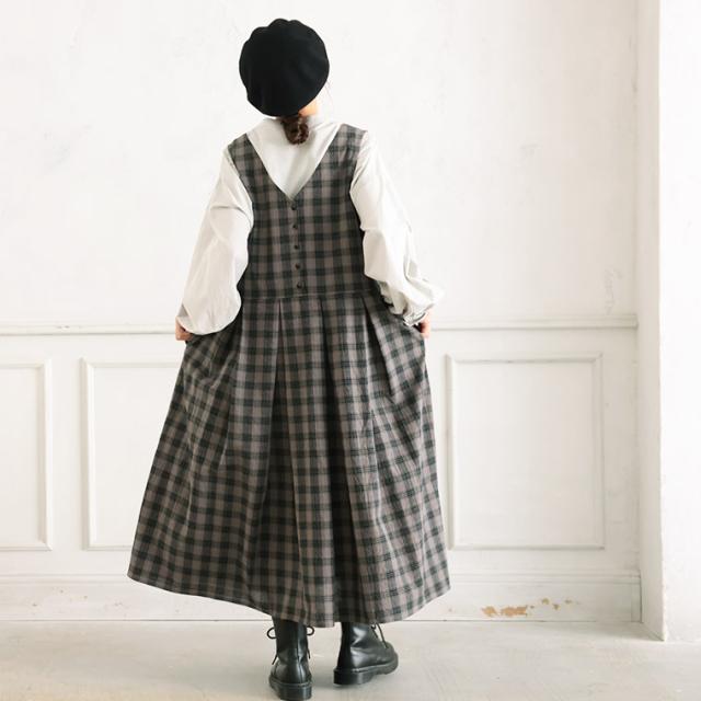 O.W.N モノトーンなチェックのジャンスカ レディース ワンピース ジャンパースカート ロング フレア Aライン ノースリーブ