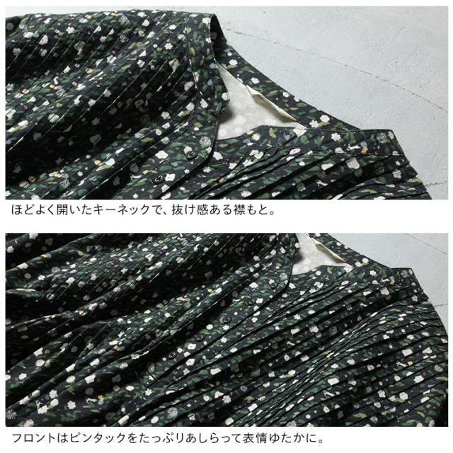 ふくろうと月 ゆきわり草のワンピース レディース ロング Aライン フレア パフスリーブ キーネック スキッパー風 綿 コットン_12