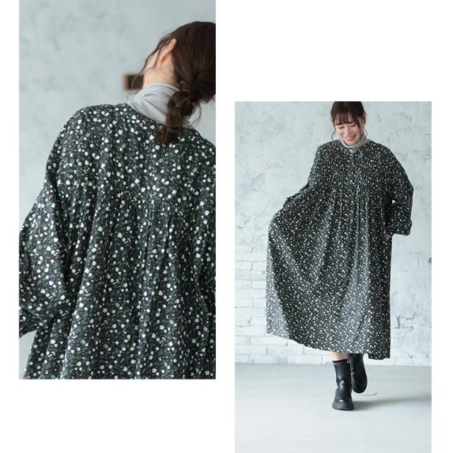 ふくろうと月 ゆきわり草のワンピース レディース ロング Aライン