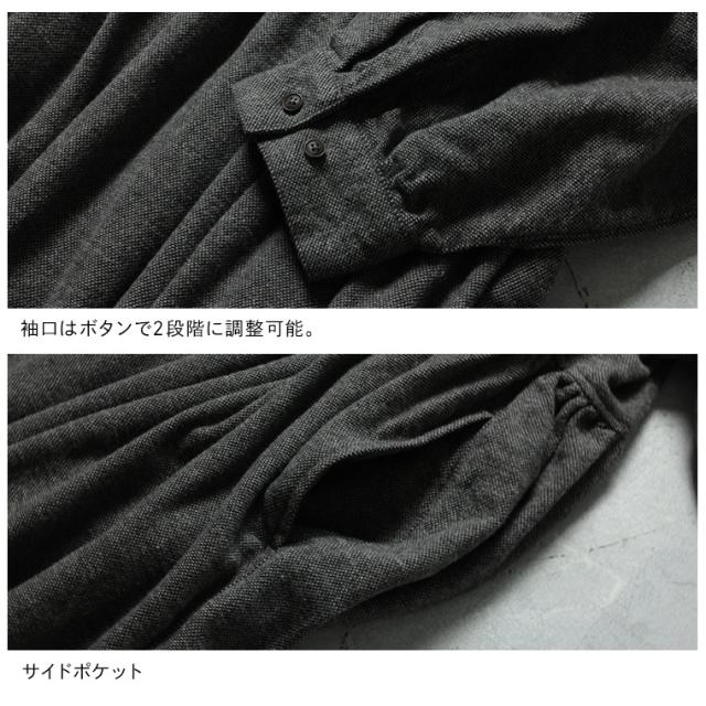 6Bee つぼみボタンのワンピース レディース ロング フレア Aライン パフスリーブ ノーカラー バンドカラー 綿 コットン_14