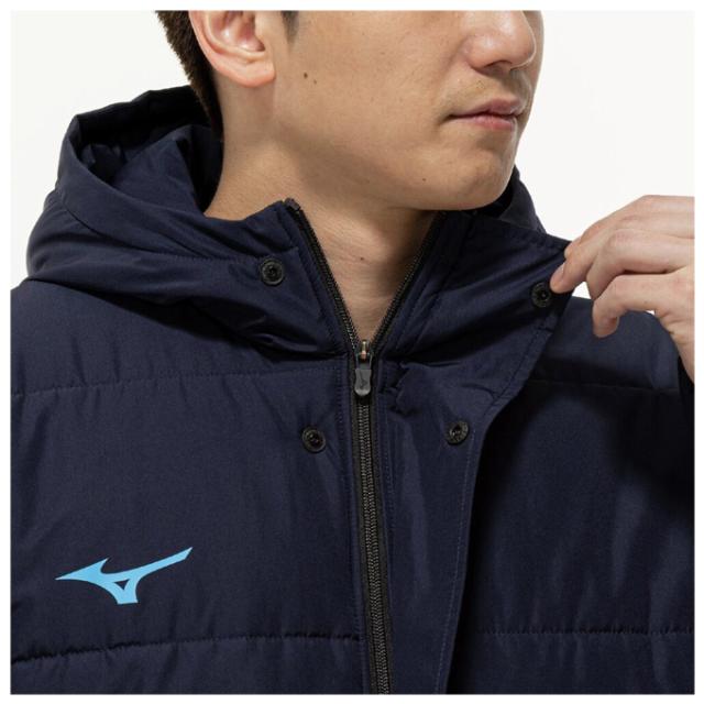 【ネイビー×ブルーのみ】MIZUNO（ミズノ）中綿ロングコート（32MEC663）ベンチコート 防寒 防風 撥水 フード付き ユニセックス_6