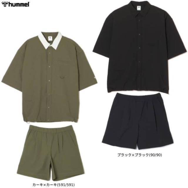 hummel（ヒュンメル）PLAY シアサッカー半袖フルボタンシャツ ハーフパンツ 上下セット（HAW4237/HAW4237HP）セットアップ ユニセックス