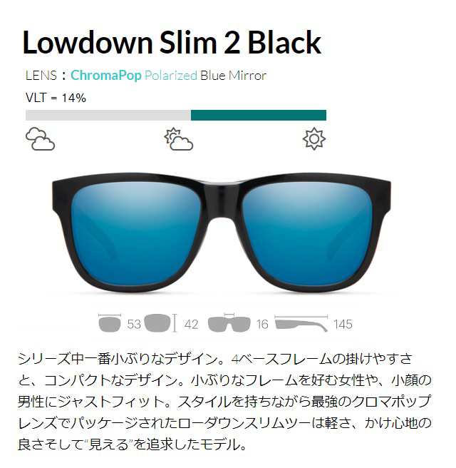 サングラス スミス SMITH Lowdown Slim 2 Black (ChromaPop Polarized