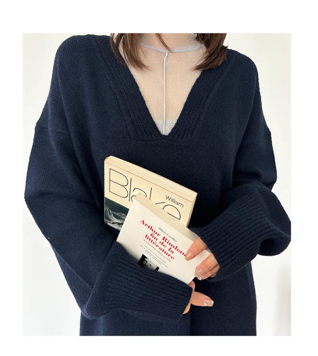 ディープVネックニットワンピース ロングワンピース カフタンデザイン