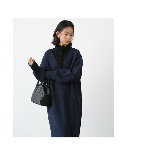 ディープVネックニットワンピース ロングワンピース カフタンデザイン