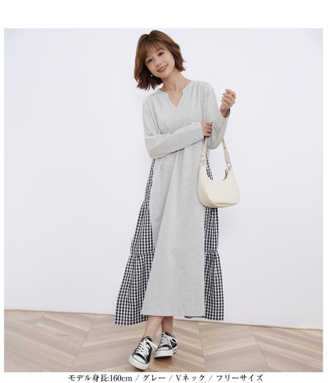 グレー 半袖 ロングワンピース リボン付き（MARIHA - 美品 MARIHA 