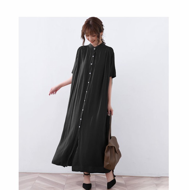 ワンピース ロング丈 ロングわんぴ 半袖 ロングスカート フレア