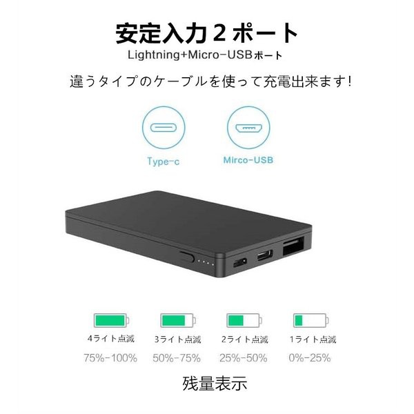 超小型 4000mAh モバイルバッテリー 大容量 コンパクト スマホ充電器 世界最小最軽 超薄型 軽量 入力2ポート 急速充電 ミニ型【PL保険】の通販はau  PAY マーケット - 明誠ショップ