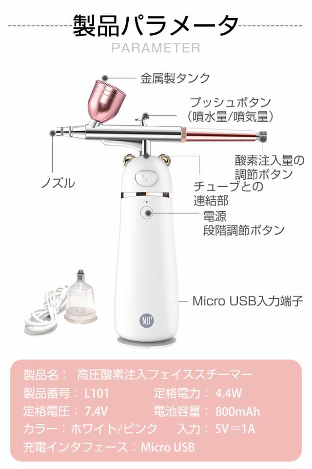 フェイススチーマー 水酸素注入噴霧器 美顔器 エアブラシ美顔スプレー