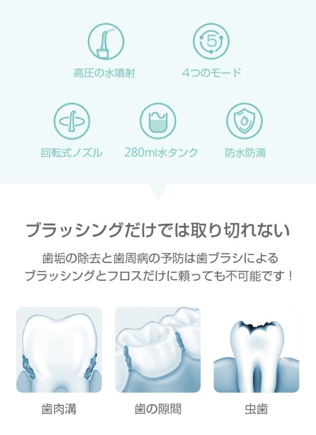 【2026新モデル】口腔洗浄器 ウォーターピック ジェットウォッシャー 口腔洗浄機 4つモード調節可能 IPX7防水仕様 4本ノズル付き 携帯型 歯間ジェット洗浄 歯垢除去 USB充電式 残電量表示 省スペース 280ml水タンク 日本語取扱説明書付き 【PL保険加入済み製品・安心】_2