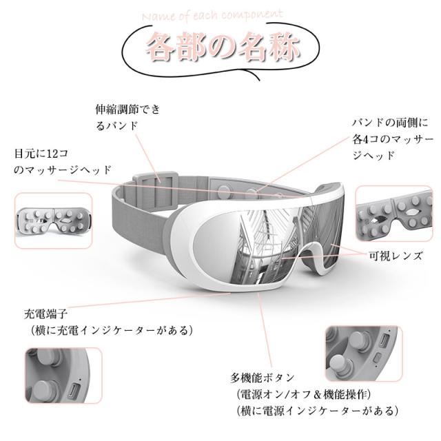 アイマッサージャー 目元振動マッサージ アイマスク 可視レンズ