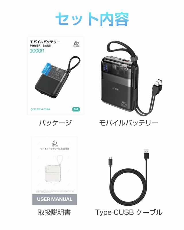 モバイルバッテリー 10000mAh 大容量 4台同時充電 22.5W急速充電