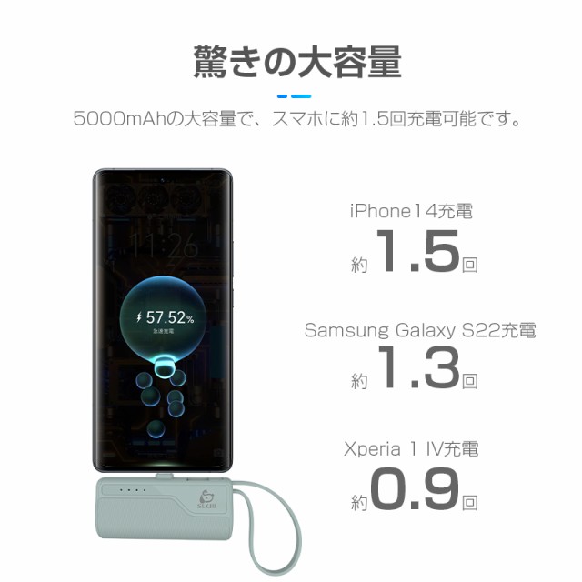 数量限定1,780円→1,380円】モバイルバッテリー 5000mAh 超ミニ 2A急速