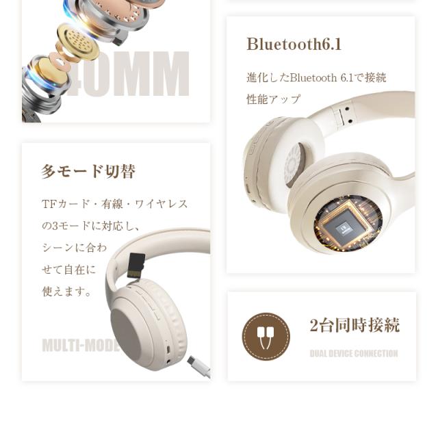 ワイヤレスヘッドホン Bluetooth6.1 高い遮音性 高い気密性 携帯電話