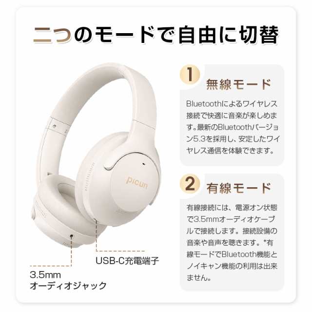 ワイヤレスヘッドホン ヘッドセット Bluetooth5.3 有線無線両用