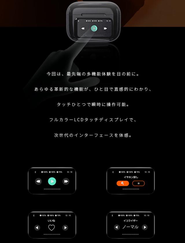 2026最新モデル ワイヤレスイヤホン 液晶付きイヤホン ヘッドセット Bluetooth6.1 大画面搭載 1.47インチ カラースクリーン ANC+ENC ノイズキャンセリング 操作簡単 TWS カナル型 ステレオサウンド 自動ペアリング 左右分離型 低遅延 防水防滴 【PL保険加入済み製品・安心】_2