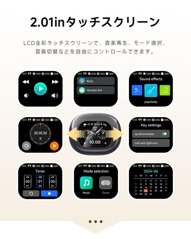 空気伝導イヤホン Bluetooth5.4 2.01インチ液晶付き 【2026最新型 タッチパネル搭載】周囲の音が聞こえる 耳掛け型 TWS＆OWS オープンイヤー式 Hi-Fi高音質 ENCノイズキャンセリング 左右分離型 コンパクト 安定装着 Type‐C充電 携帯便利 【PL保険加入済み製品・安心】_5