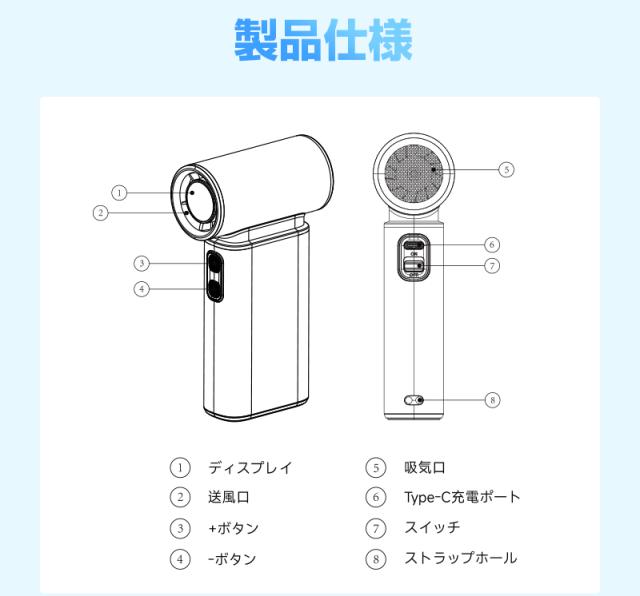手持ち扇風機 ポータブルファン 8000mAh 大容量電池 ドライヤー 多機能ノズル付き 水滴除去 埃を飛ばす type-c充電式 2026夏 100段階風量調節 長時間駆動 急速冷却 超軽量 ミニファン コードレス 静音 猛暑対策 持ち運びに便利 巻き込み防止【PL保険加入済み製品・安心】_17