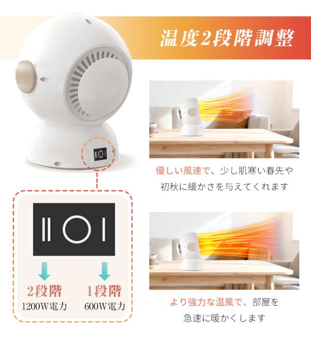 ヒーター 2秒速暖 小型 PTC ファンヒーター セラミック 1200W/600W 2 