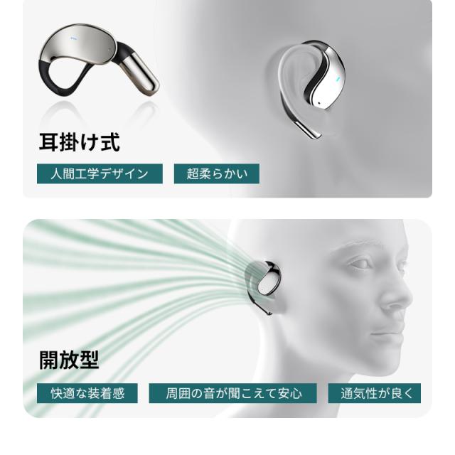 空気伝導式 イヤホン OWS&TWS 完全ワイヤレス Bluetooth6.1 左右分離型 ヘッドセット 革新デザイン マイク内蔵 クリア通話 ハンズフリー HiFi 高音質 軽量設計 超低遅延 新モデル ストラップ付き Type-C充電 iOS/Android/Windows 多機種対応【PL保険加入済み製品・安心】_7