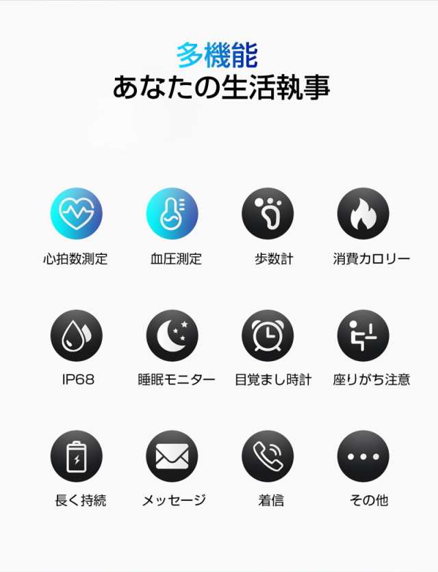 スマートウォッチ スマートブレスレット Ip68防水 マルチ 防塵 心拍計 血圧計 歩数計 消費カロリー アプリ通知 アラーム 座りがち注意の通販はau Pay マーケット 明誠ショップ