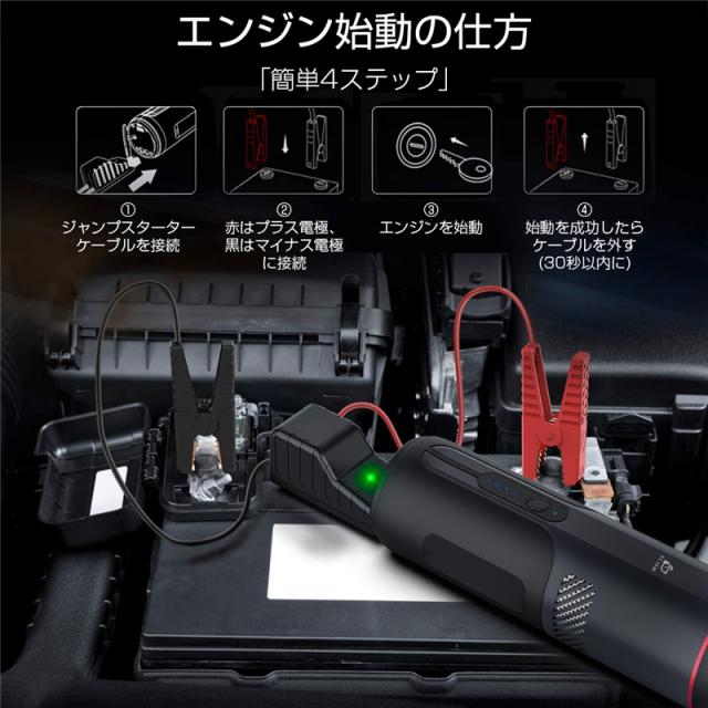 ジャンプスターター ハンディクリーナー 15000mAh大容量 iPhone17/16/15充電 車の強制始動 ガソリン車ディーゼル車通用 ピーク1200A 車用掃除機 PSE認証 【PL保険加入済み製品・安心】_6