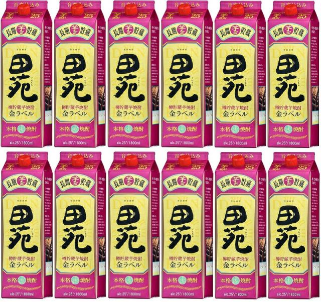 焼酎 芋焼酎 25度 田苑 芋 金ラベル 1800mlパック 2ケース単位12本入 鹿児島県 田苑酒造 一部地域送料無料