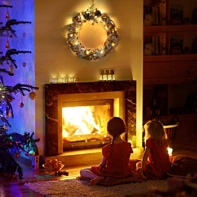 クリスマスリース 30cm クリスマスライト 花輪 壁掛け ランプ