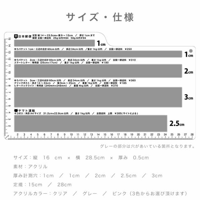 厚さ測定定規 アクリル製 厚み定規 ネコポス ゆうパケット スマート